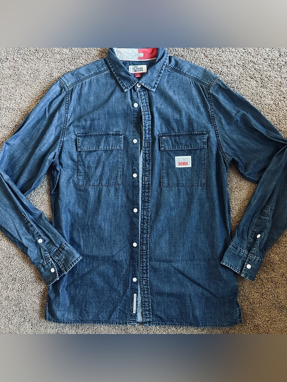 Tommy Hilfiger Men's Dark Blue Denim Button-Down Shirt